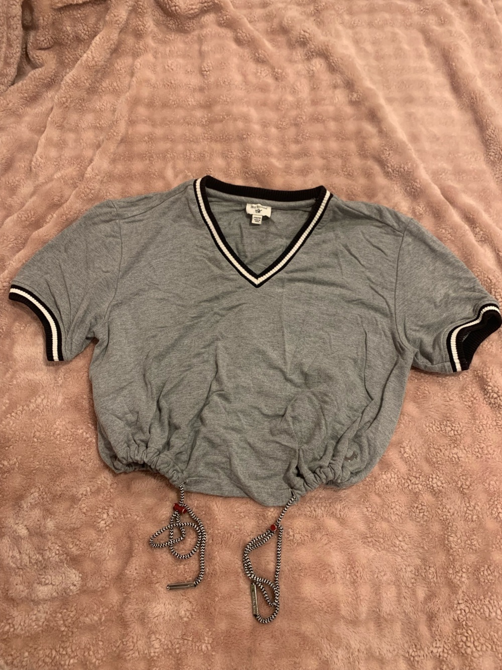 True Religion Cropped Drawstring V-Neck Top